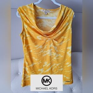 MK -Sz S- Marbled Yellow Drapey Cowl Neck Tank Michael KORS
